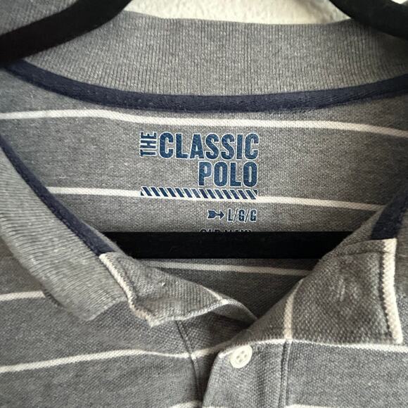 Classic Polo Striped Polo Shirt Short Sleeve Casual Gray White‎ Large - Picture 4 of 7